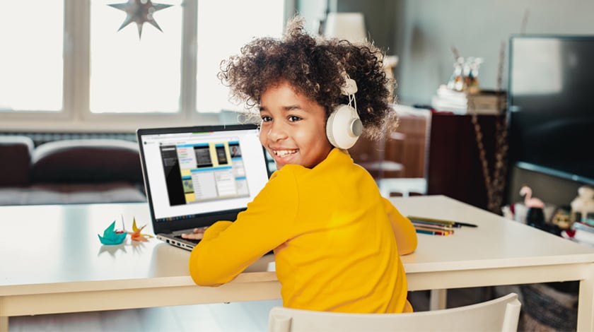 African American student in LiveLesson session online - Connections Academy