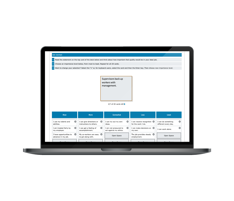 A laptop showing the Connections Academy digital career tools.